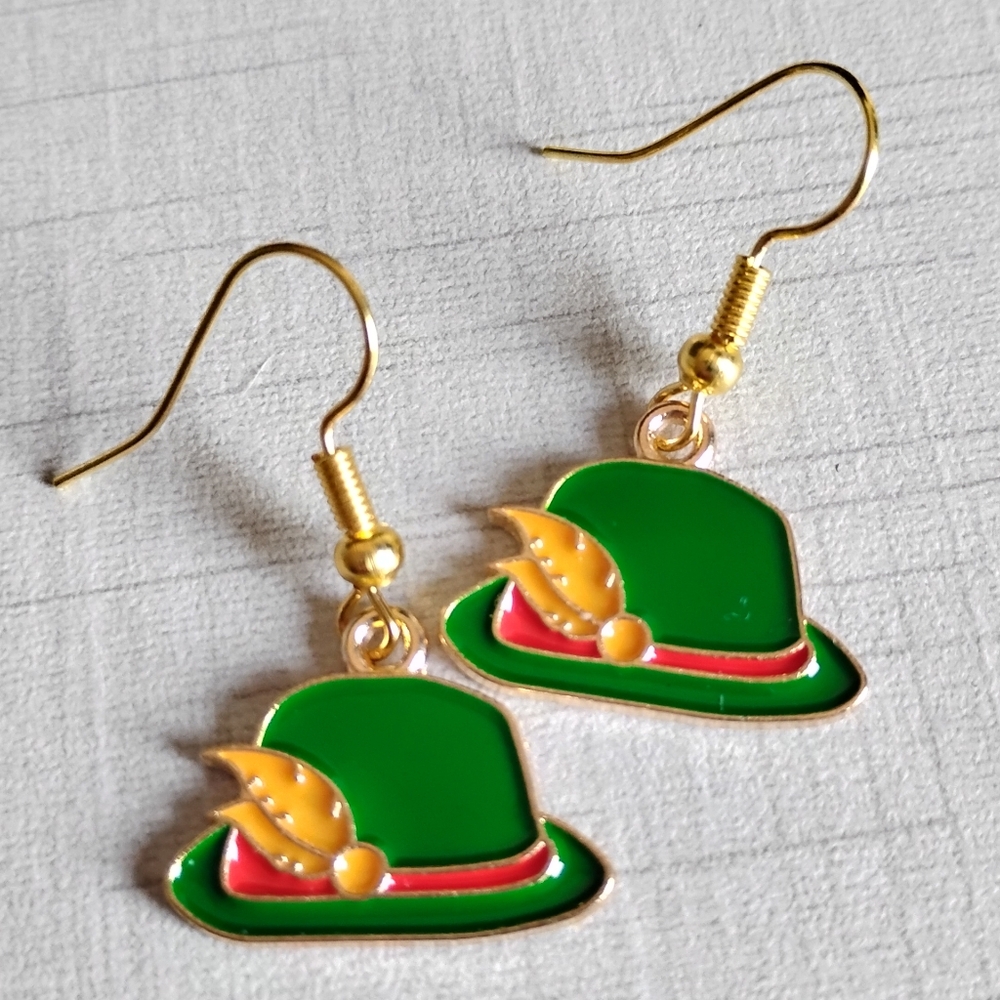 Oktoberfest Hat German Earrings 18k Gold Plated Nickel Free Hooks
